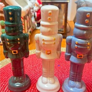 Ceramic Nutcracker Toy Set - Green, White, and Blue